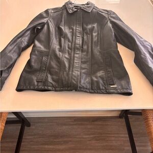 Eddie Bauer Women's Charcoal Leather Jacket Buffalo Leather